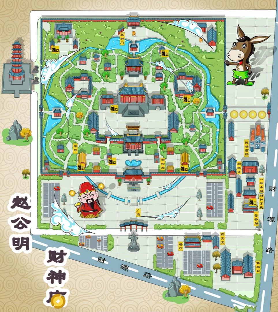 林周寺庙类手绘地图